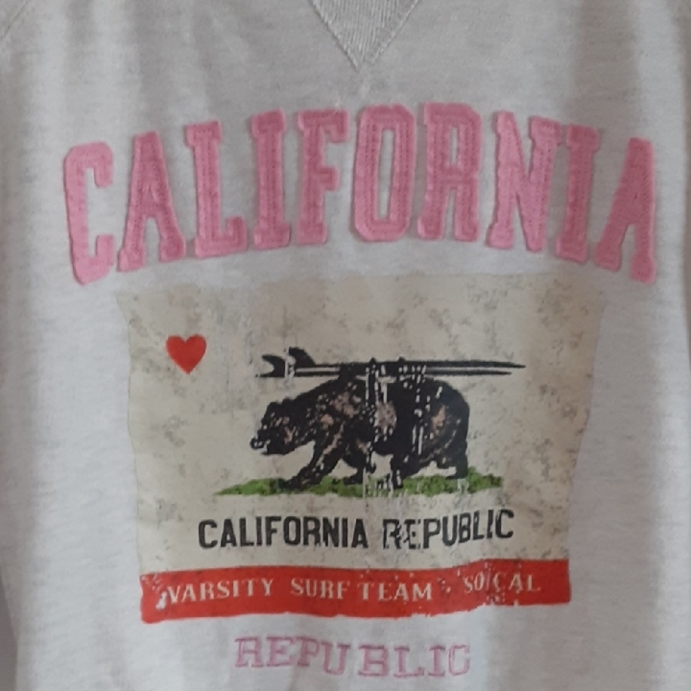 Green Sleeved California Republic Varsity Surf Team Scoop Neck Sweatshirt Small - Picture 2 of 5